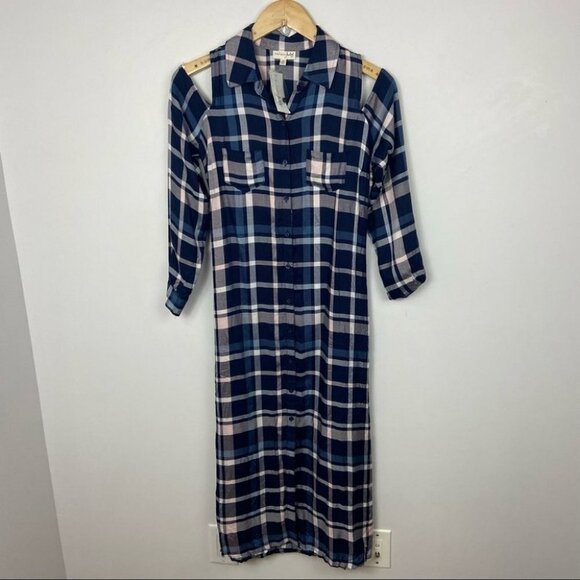 NWT Maison Jules Plaid Cold-Shoulder Midi Dress Blue Size Small New With Tags S - Picture 8 of 16